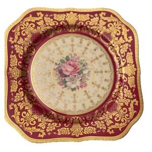 Antique ROSENTHAL IVORY Bavaria Octagon 8" PLATE #9565 Gold Encrusted Floral Red